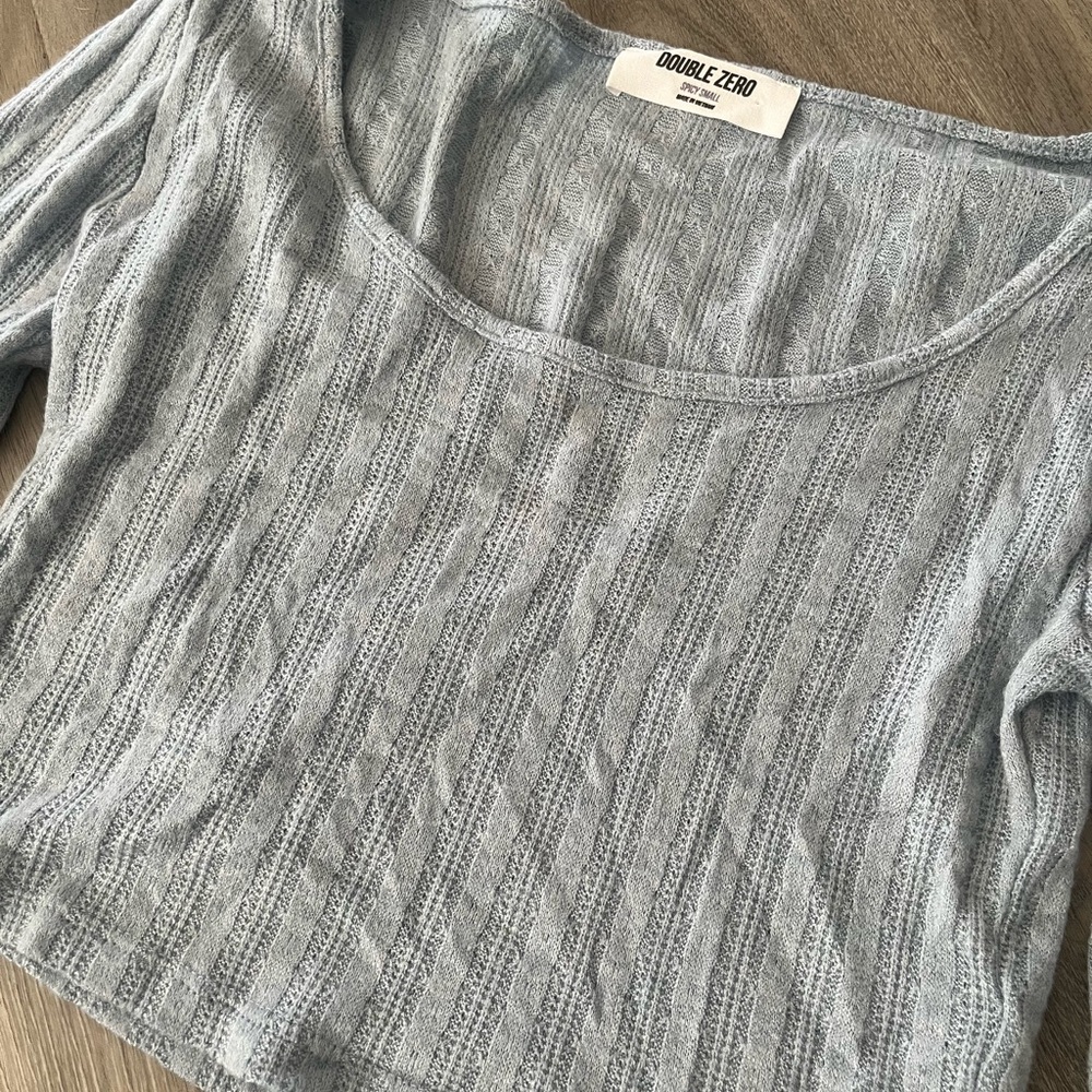 Double Zero Light Gray Ribbed Blouse - Picture 2 of 2